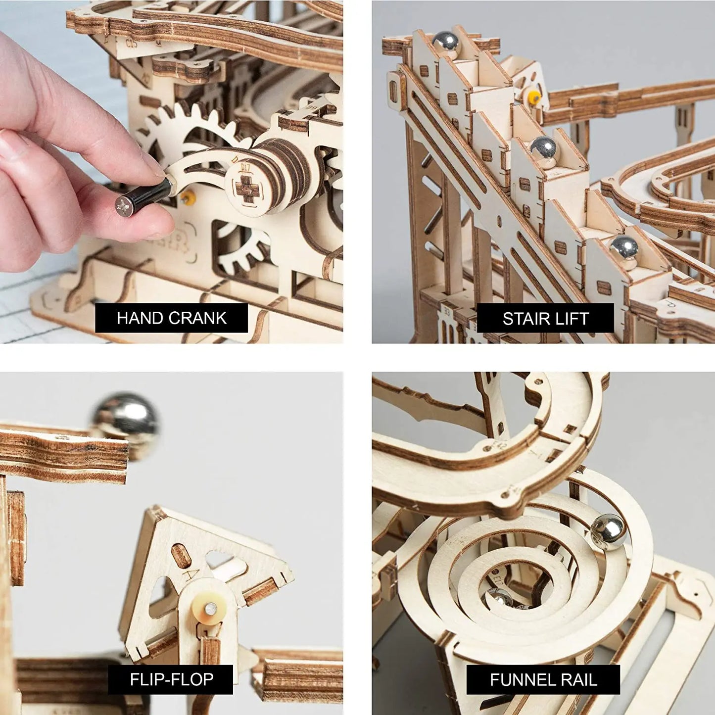 Robotime Rokr 4-in-1 Kugelbahn "Wasserrad" – DIY Holzmodell-Bausatz für Kinder und Erwachsene