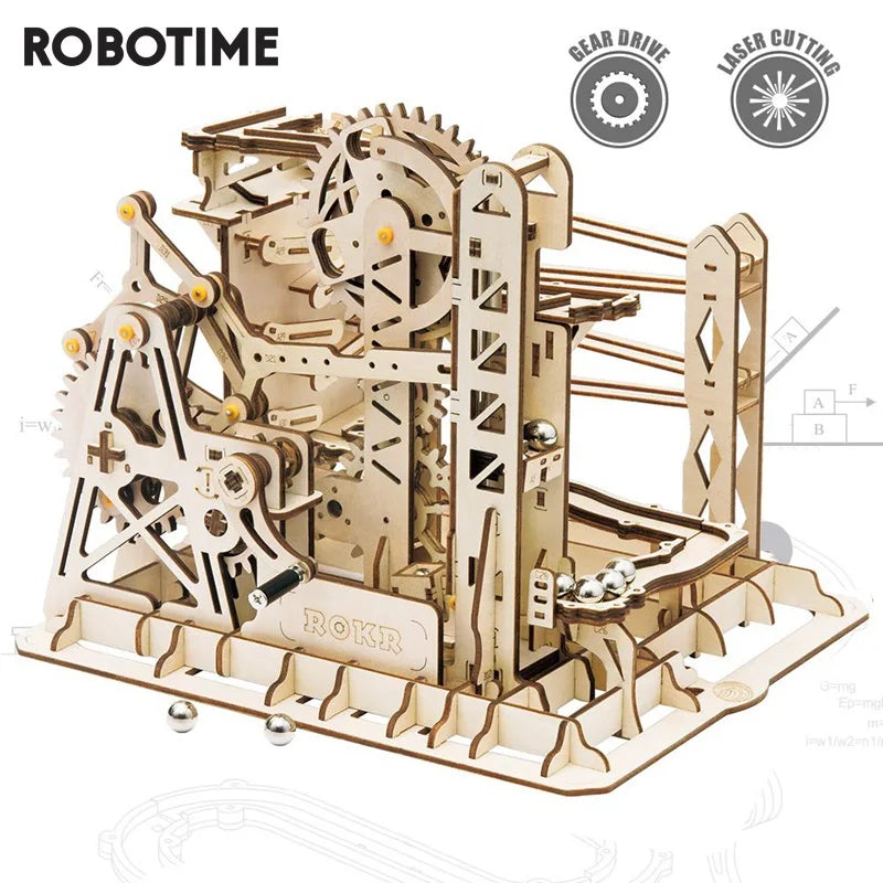 Robotime Rokr 4-in-1 Kugelbahn "Wasserrad" – DIY Holzmodell-Bausatz für Kinder und Erwachsene