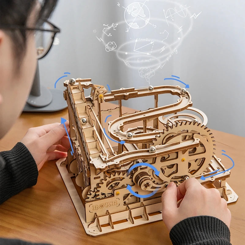 Robotime Rokr 4-in-1 Kugelbahn "Wasserrad" – DIY Holzmodell-Bausatz für Kinder und Erwachsene