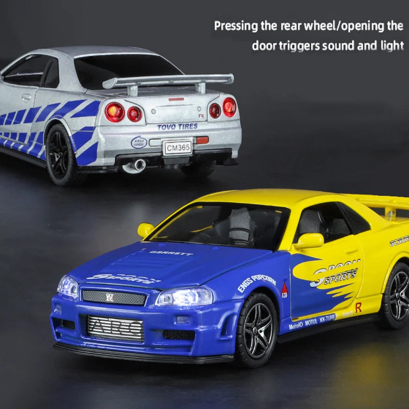 GTR R34 SKYLINE Modellauto đïžâš â 1:32 Klassisches Metallauto fĂŒr Kinder und Sammler