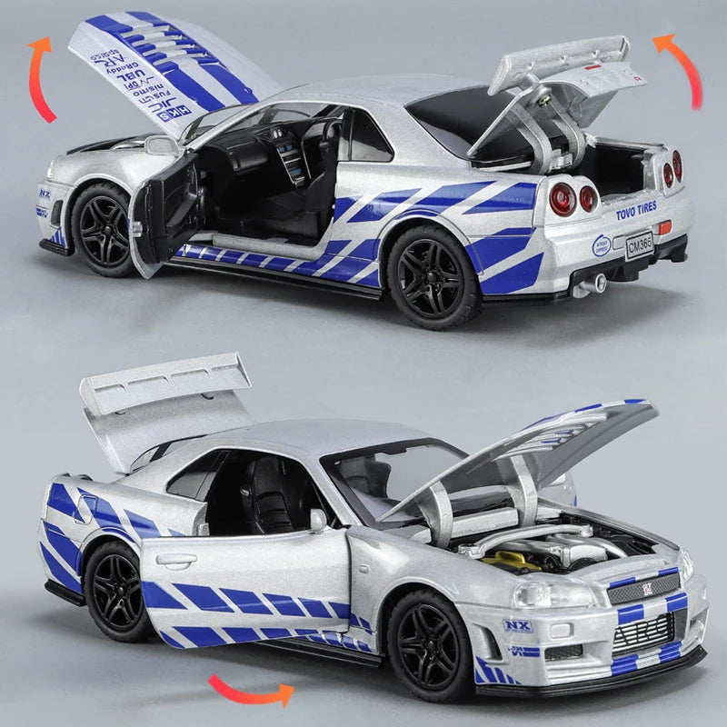 GTR R34 SKYLINE Modellauto đïžâš â 1:32 Klassisches Metallauto fĂŒr Kinder und Sammler