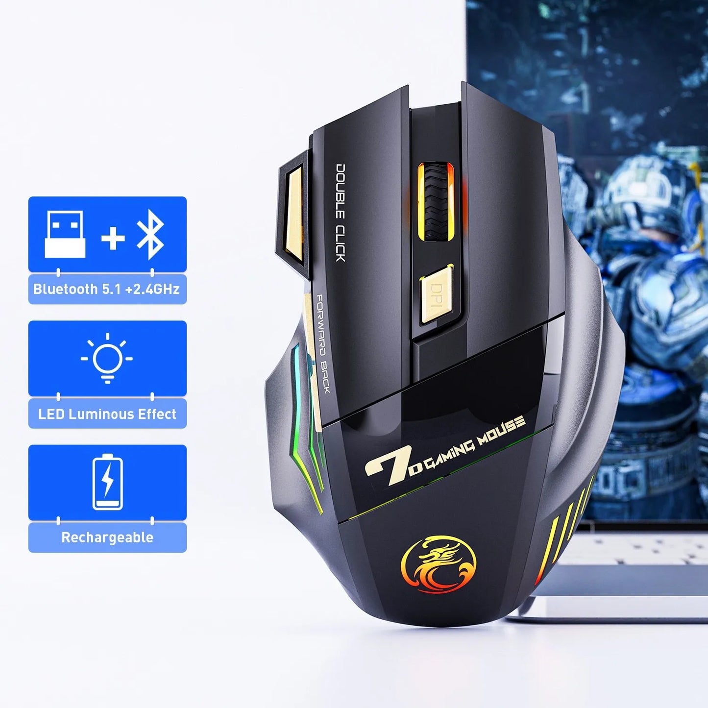đź iMice GW-X7 Kabellose Gaming-Maus mit Dual-Mode und RGB-Beleuchtung