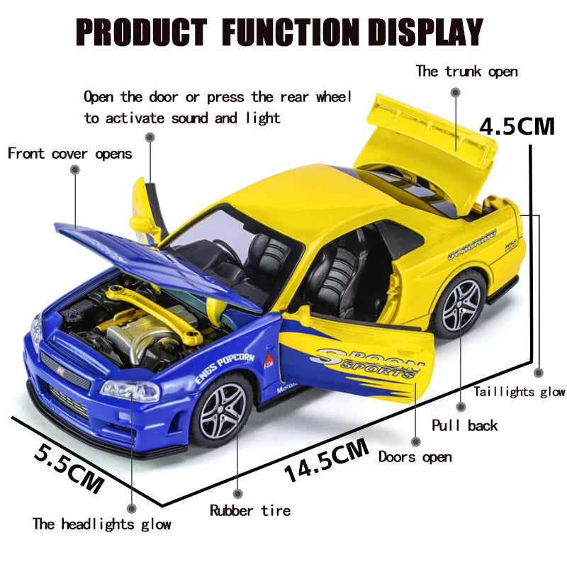 GTR R34 SKYLINE Modellauto đïžâš â 1:32 Klassisches Metallauto fĂŒr Kinder und Sammler