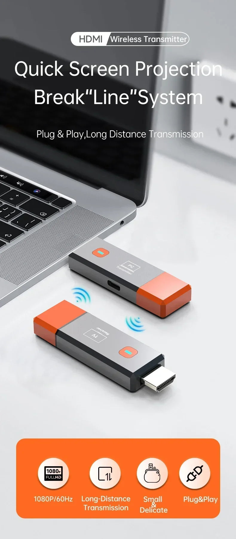 Kabelloses HDMI Video Transmitter- und Receiver-Extender-Set für TV, Projektor und Monitor
