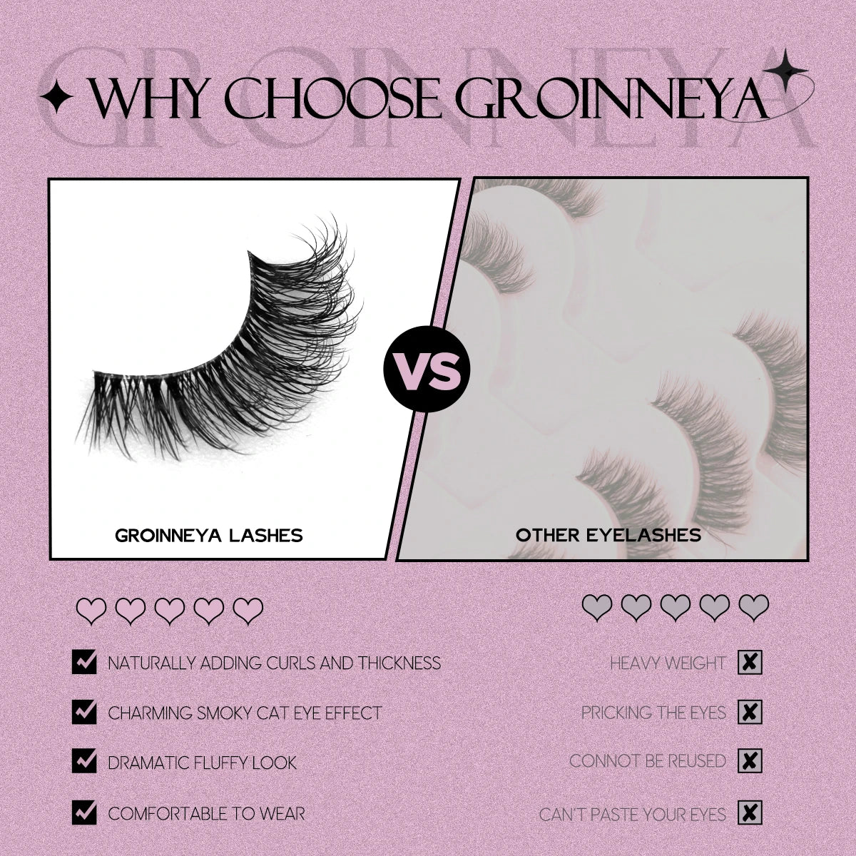 GROINNEYA Halbe Falsche Wimpern – Natürlicher Look für strahlende Augen