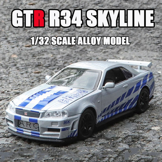GTR R34 SKYLINE Modellauto 🏎️✨ – 1:32 Klassisches Metallauto für Kinder und Sammler