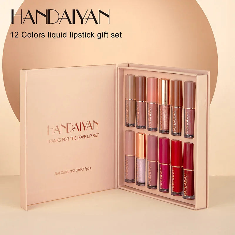 💄 HANDAIYAN 12 Farben Mattes Flüssiges Lippenstift-Set