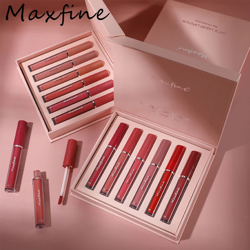 💄 MAXFINE 6-farbiger Flüssiger Lipgloss – Wasserfest und langanhaltend